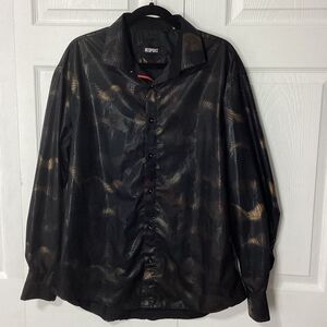 Bespoke Button Up Shirt Black With Copper Starburst Design 2XL